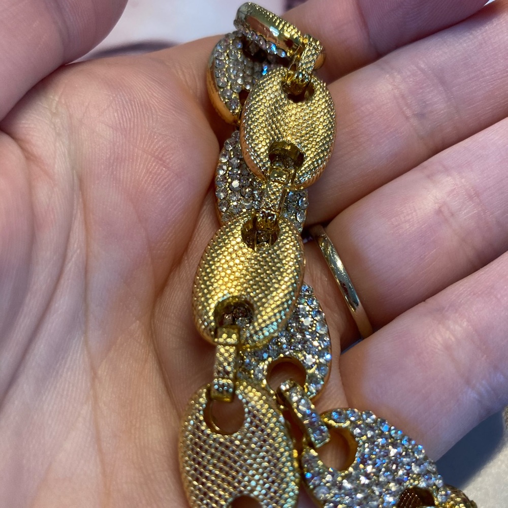 Gold Plated Crystal Hip Hop Necklace Statement - Picture 7 of 7